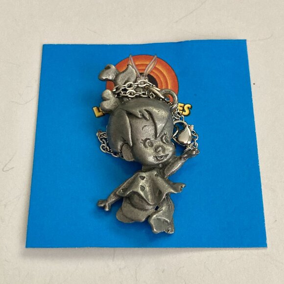 Vintage Pebbles Flintstone Pendant Necklace Warner Bros Charm 18' Chain - Picture 3 of 8